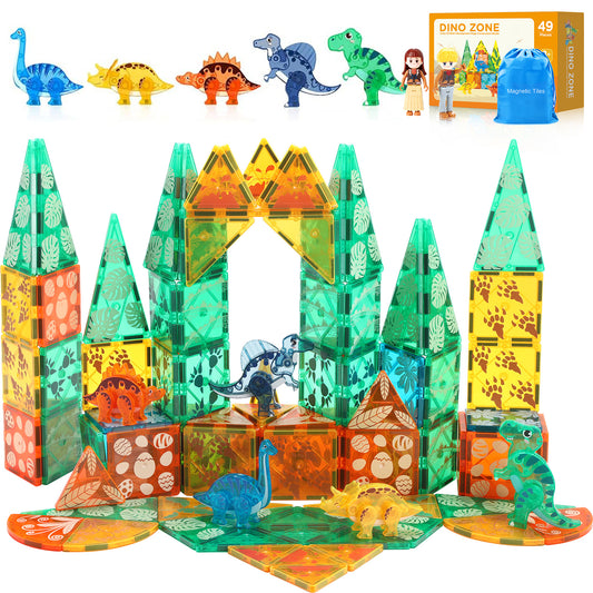 Dinosaur Toys Magnetic Tiles 3D Movable Dinos for Kids 3-5 5-7 Toddler Outdoor Sensory Toys, STEM Educational Magnetic Blocks for 3+ Years Old Boys Girls Kids Toys