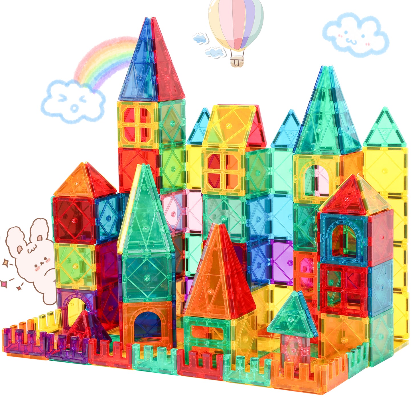 Magnetic Tiles for Kids, Magnetic Blocks with Storage Bag, Magnet Building Tiles STEM Educational Stacking Toys Gift for Toddler Ages 3 4 5 6 7 8 9