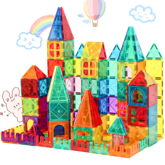 Magnetic Tiles for Kids, Magnetic Blocks with Storage Bag, Magnet Building Tiles STEM Educational Stacking Toys Gift for Toddler Ages 3 4 5 6 7 8 9