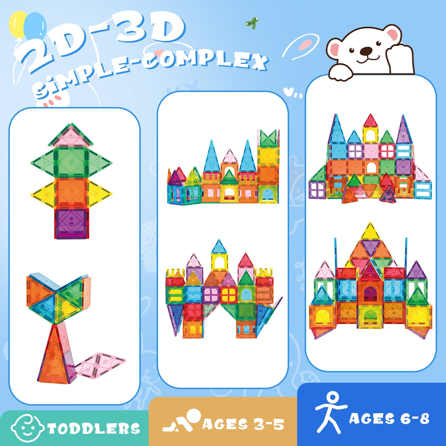 Magnetic Tiles Kids Magnetic Blocks Building Sets 3D Magnet Tile Building Construction Educational STEM Toys, Gifts for Toddlers Boys Girls 3 4 5 6 7 8 9 10 + Year Old