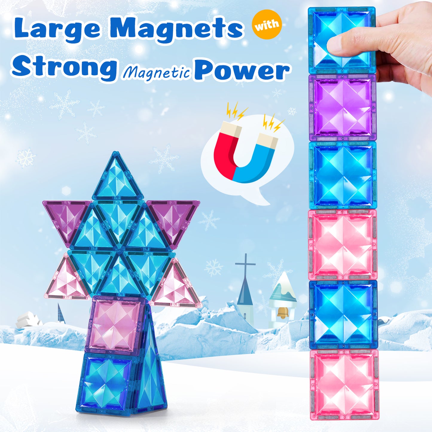 FunMagic 102pcs Frozen Castle Magnetic Tiles - 3D Diamond Building Blocks for Pretend Play, Birthday Gifts for Your Princess and Prince