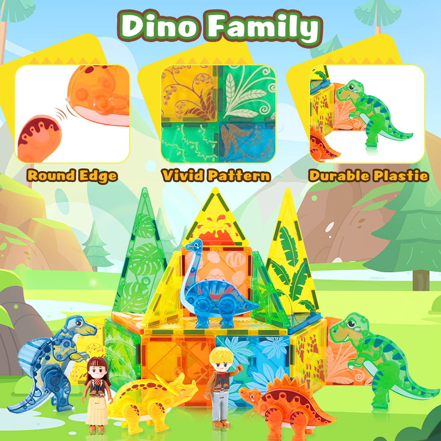 Dinosaur Toys Magnetic Tiles 3D Movable Dinos for Kids 3-5 5-7 Toddler Outdoor Sensory Toys, STEM Educational Magnetic Blocks for 3+ Years Old Boys Girls Kids Toys