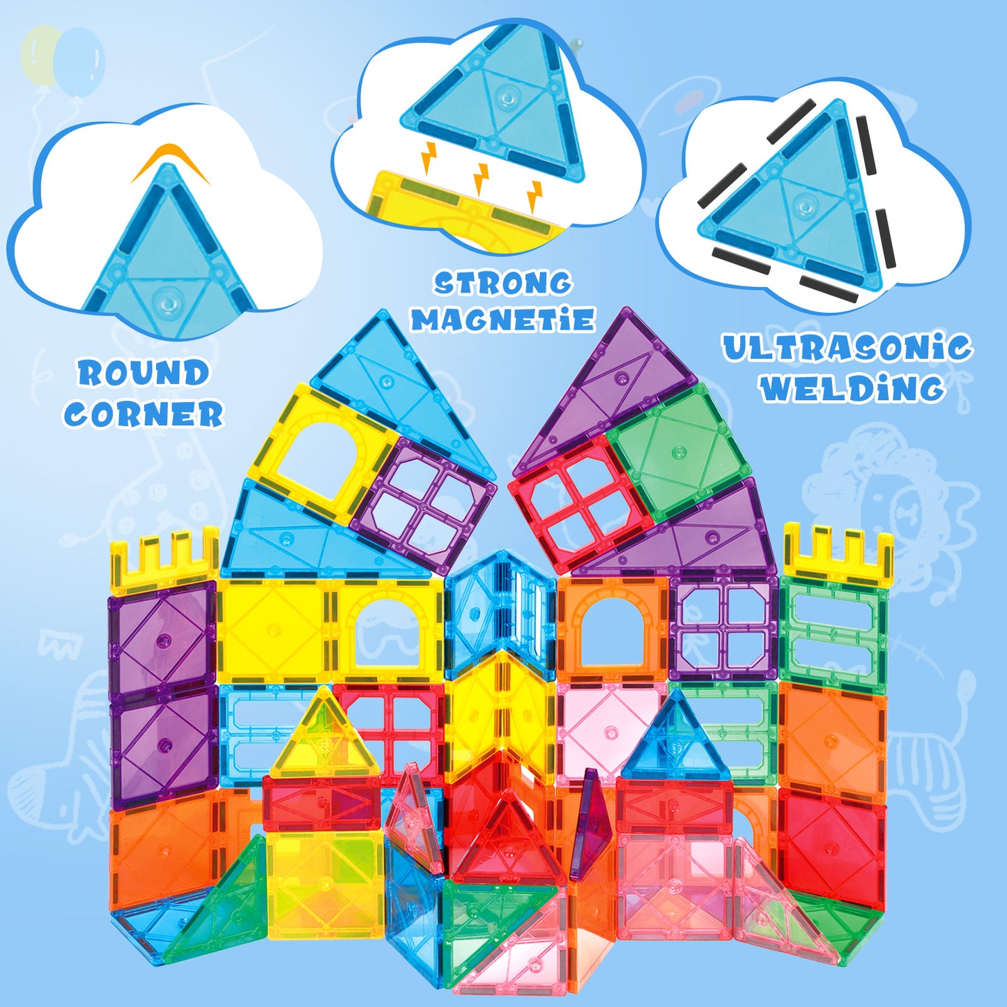 Magnetic Tiles Kids Magnetic Blocks Building Sets 3D Magnet Tile Building Construction Educational STEM Toys, Gifts for Toddlers Boys Girls 3 4 5 6 7 8 9 10 + Year Old
