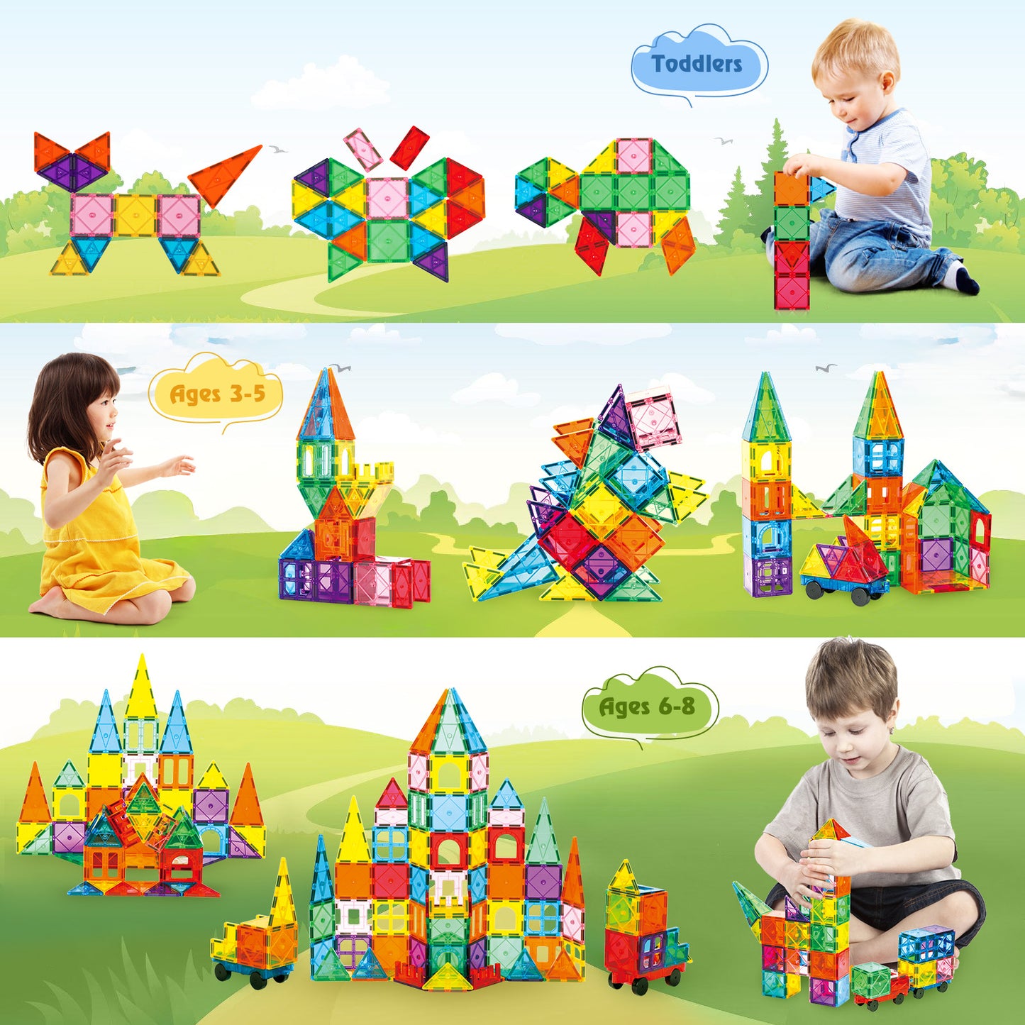 120pcs Magnetic Tiles for Kids,Educational Magnetic Building Blocks for Boys Girls, STEM Preschool Kindergarten Learning Toys