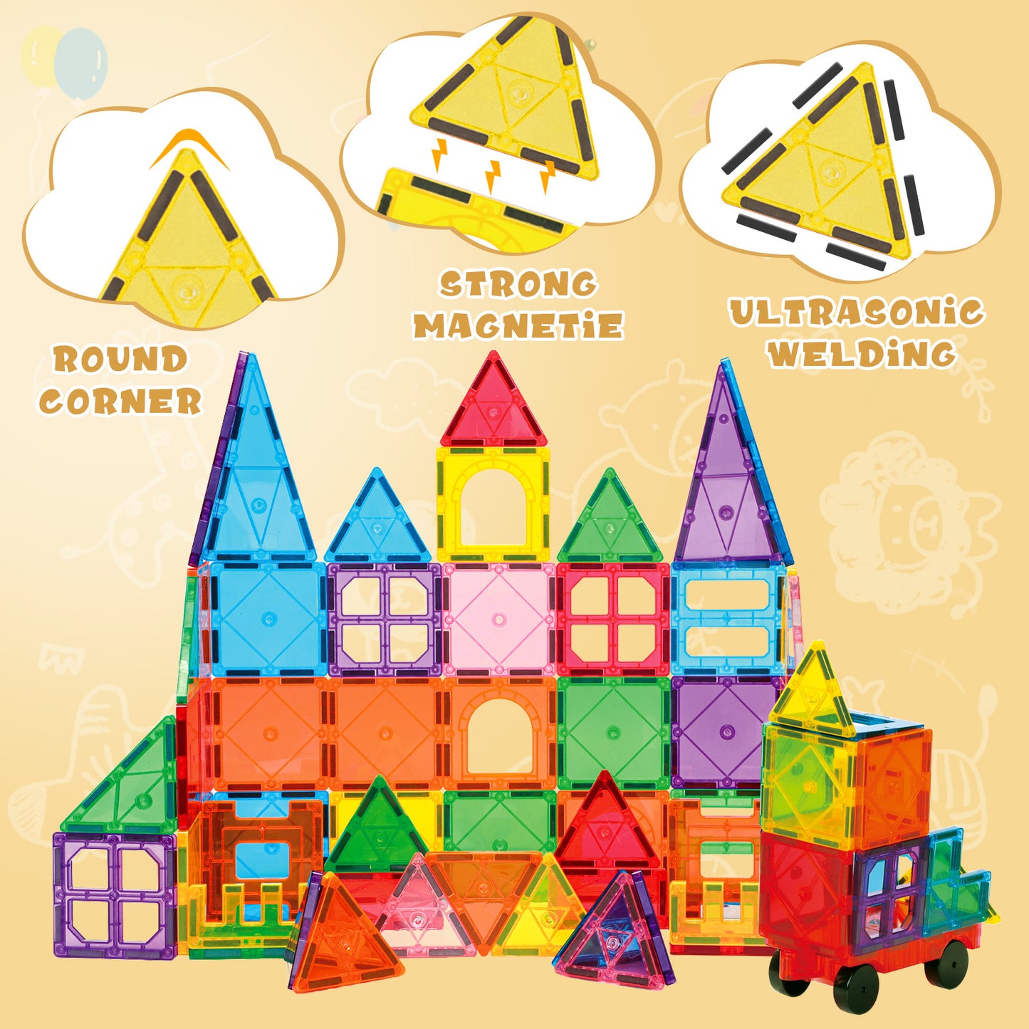 Magnetic Tiles for Kids, 102pcs Magnetic Blocks with Storage Bag, Magnet Building Tiles STEM Educational Stacking Toys Gift for Toddler Ages 3 4 5 6 7 8 9