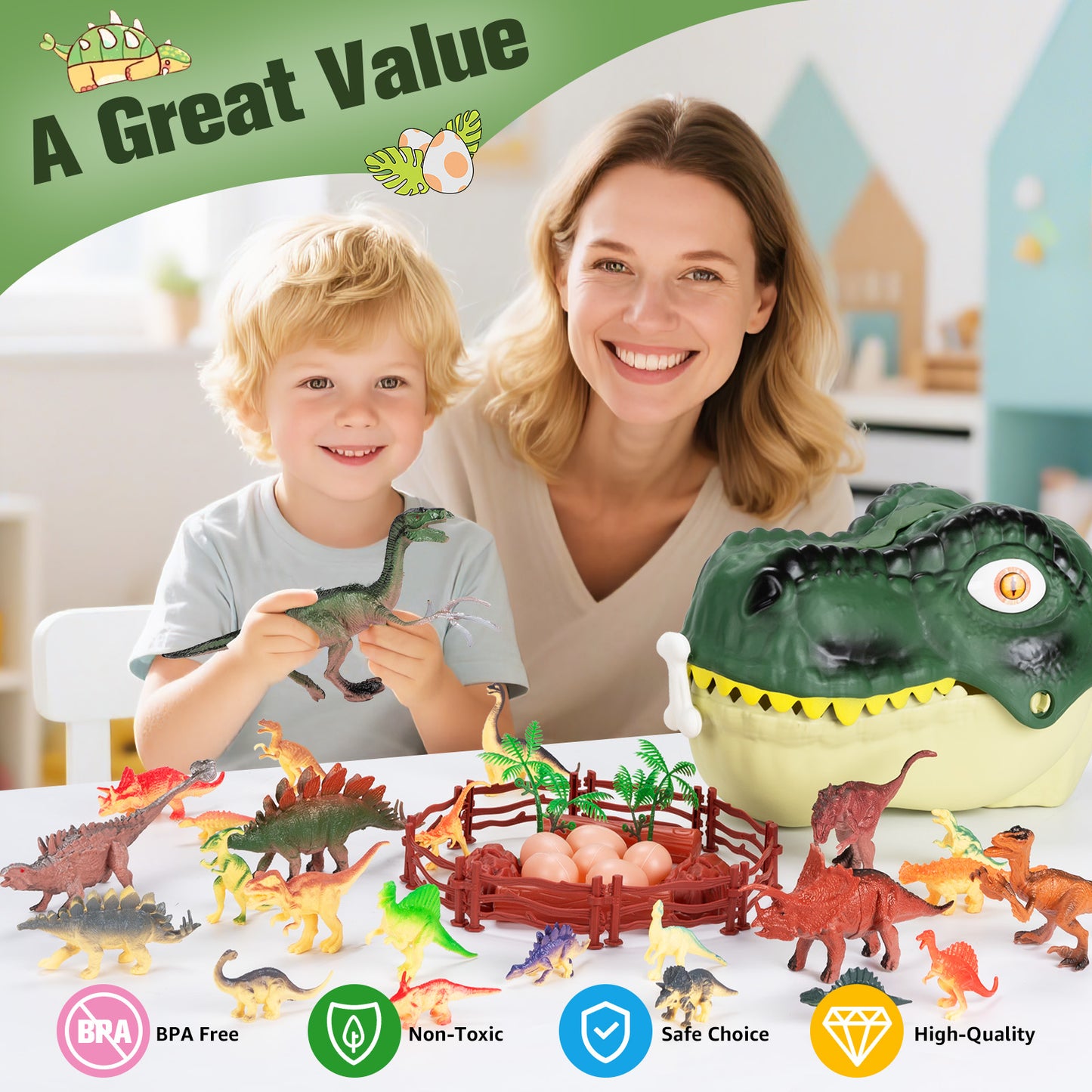 Dinosaur Toys for Kids 3-6,45PCS Realistic Jurassic Dinosaurs Figures with Eggs&Trees&Fence,Dino World Playset, Gift for Toddler Boys & Girls