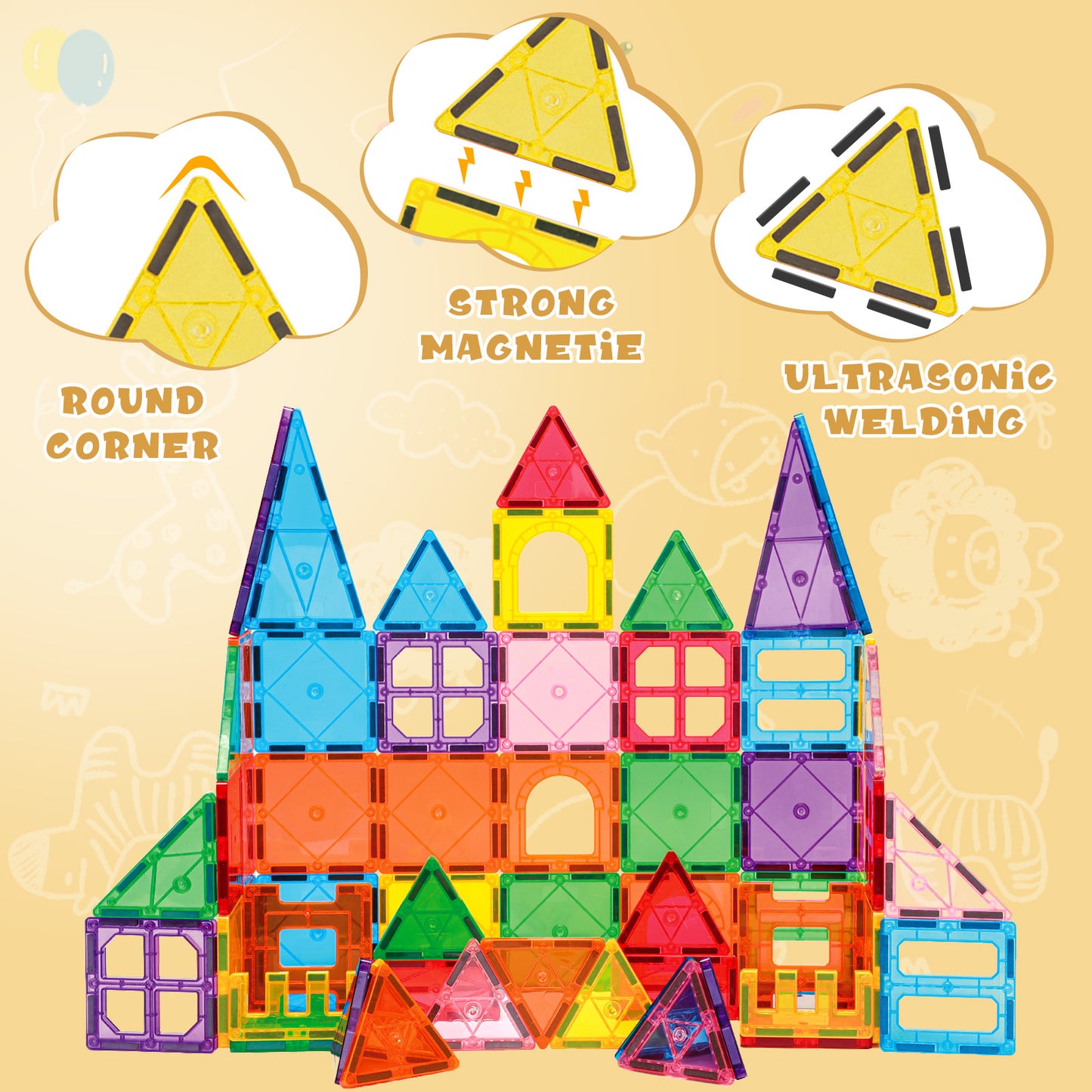 Magnetic Tiles for Kids, Magnetic Blocks with Storage Bag, Magnet Building Tiles STEM Educational Stacking Toys Gift for Toddler Ages 3 4 5 6 7 8 9
