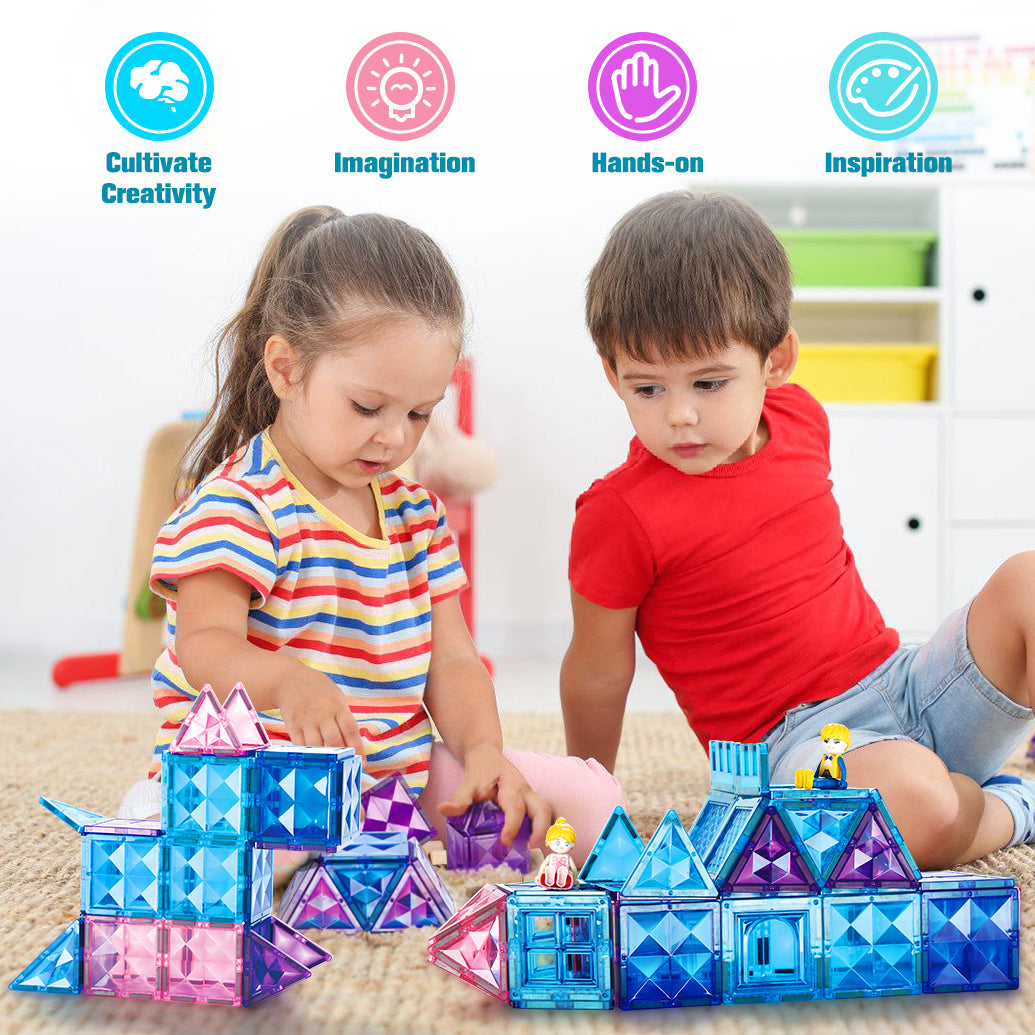 FunMagic 102pcs Frozen Castle Magnetic Tiles - 3D Diamond Building Blocks for Pretend Play, Birthday Gifts for Your Princess and Prince