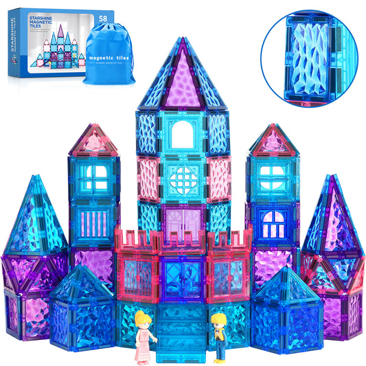 FunMagic Magnetic Tiles, Shining Frozen Toys for Girls 3D Diamond Magnetic Building Blocks, STEM Sensory Educational Toys for Toddlers Kids, Birthday Gifts for Girls 3-8 Year Old