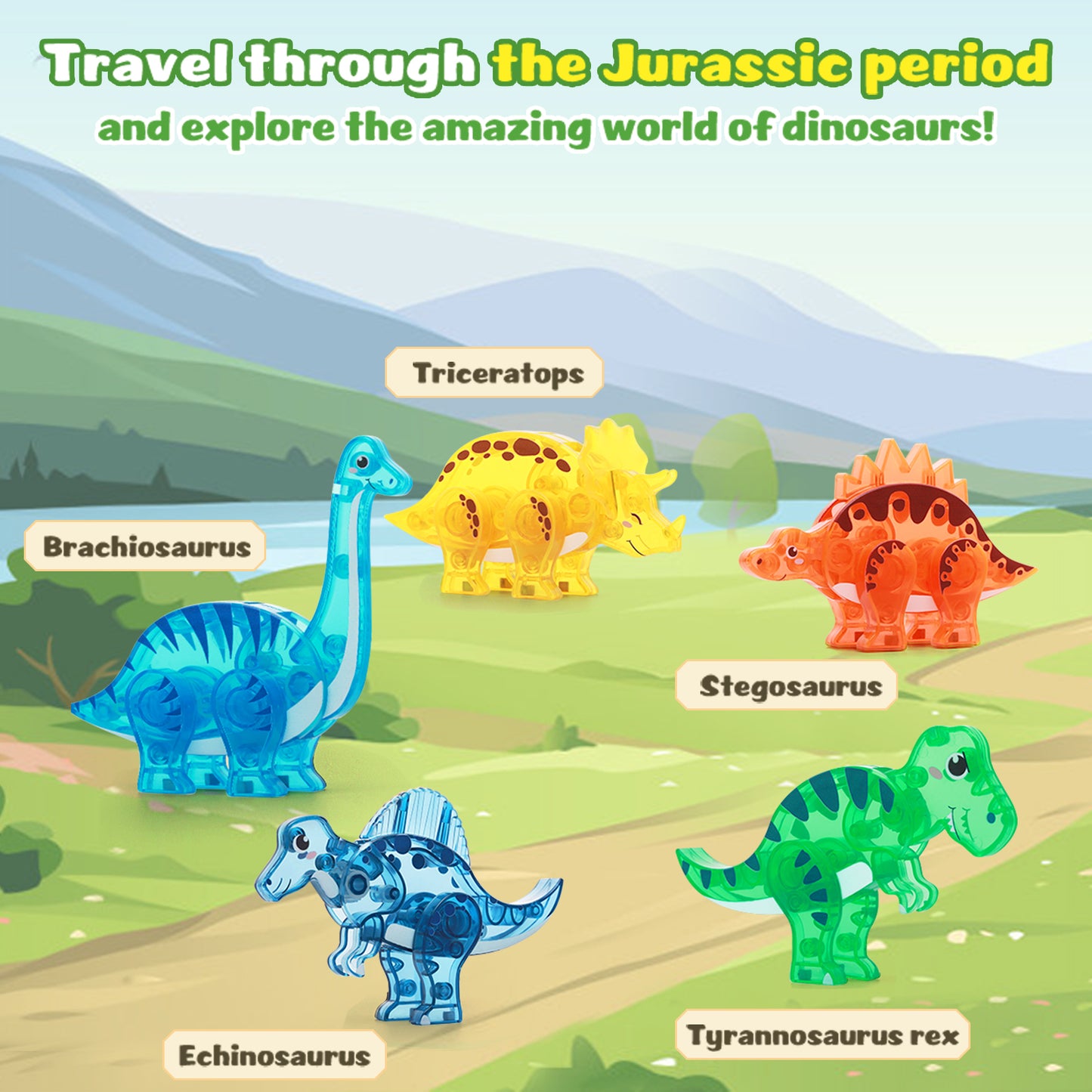Dinosaur Toys Magnetic Tiles 3D Movable Dinos for Kids 3-5 5-7 Toddler Outdoor Sensory Toys, STEM Educational Magnetic Blocks for 3+ Years Old Boys Girls Kids Toys
