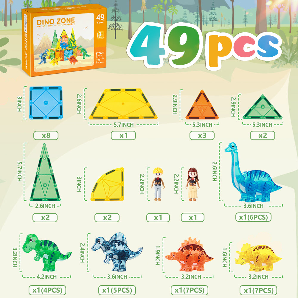 Dinosaur Toys Magnetic Tiles 3D Movable Dinos for Kids 3-5 5-7 Toddler Outdoor Sensory Toys, STEM Educational Magnetic Blocks for 3+ Years Old Boys Girls Kids Toys