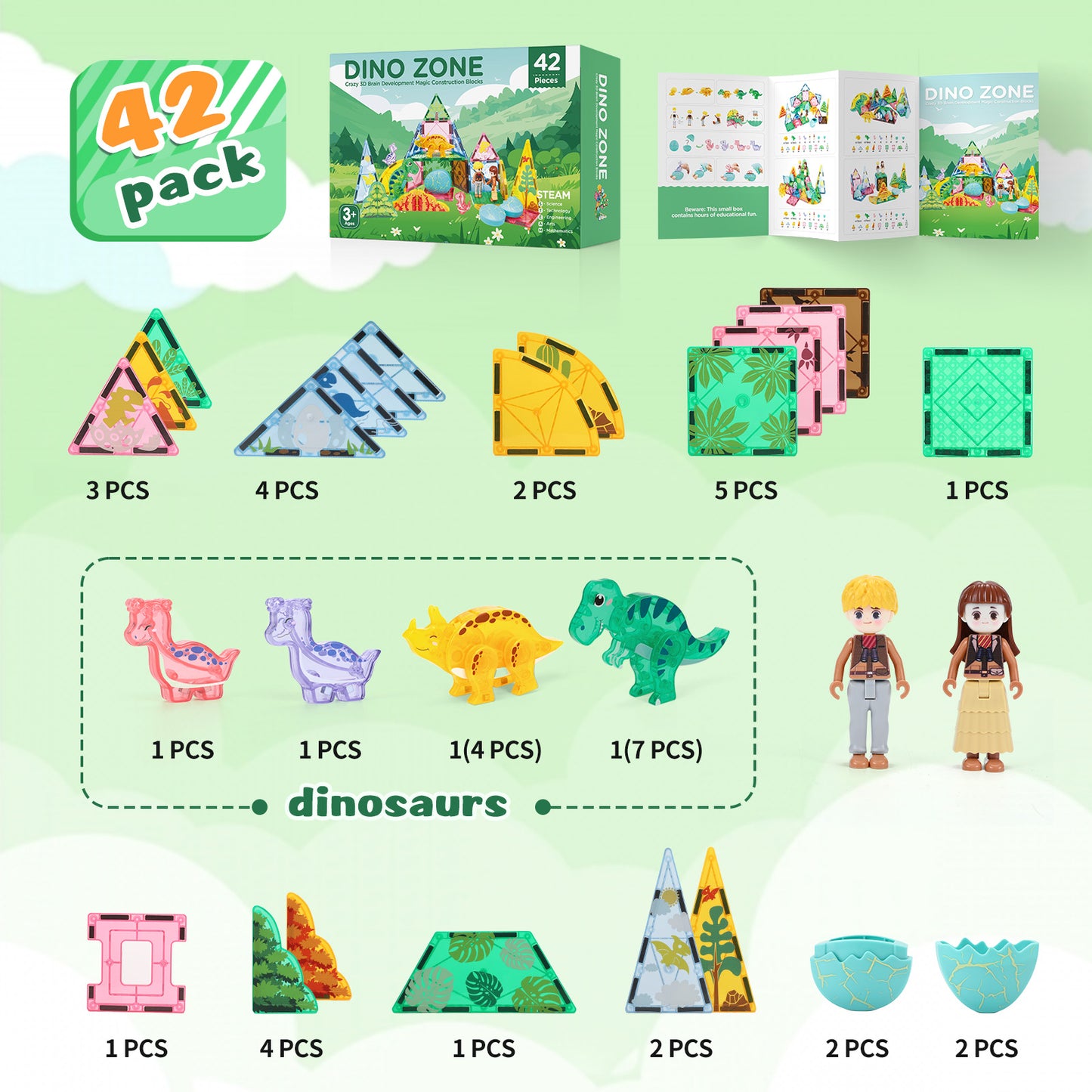 Magnetic Tiles Blocks Dinosaur Toys, 3D Movable Dinos Magnetic Building Blocks for Kids 3-5 5-7 STEM Educational Outdoor Sensory Toys Gifts for Boys and Girls