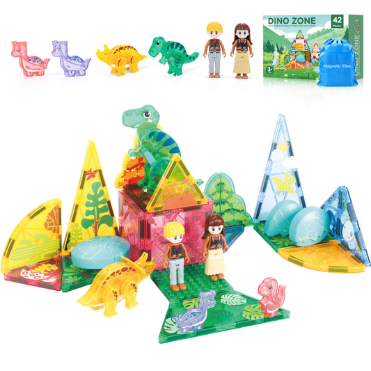 Magnetic Tiles Blocks Dinosaur Toys, 3D Movable Dinos Magnetic Building Blocks for Kids 3-5 5-7 STEM Educational Outdoor Sensory Toys Gifts for Boys and Girls
