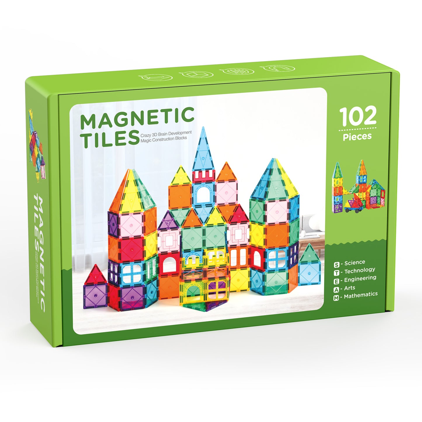 Magnetic Tiles Kids 102pcs Magnetic Blocks Building Sets 3D Magnet Tile Building Construction Educational STEM Toys, Gifts for Toddlers Boys Girls 3 4 5 6 7 8 9 10 + Year Old