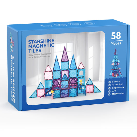 FunMagic Magnetic Tiles, Shining Frozen Toys for Girls 3D Diamond Magnetic Building Blocks, STEM Sensory Educational Toys for Toddlers Kids, Birthday Gifts for Girls 3-8 Year Old