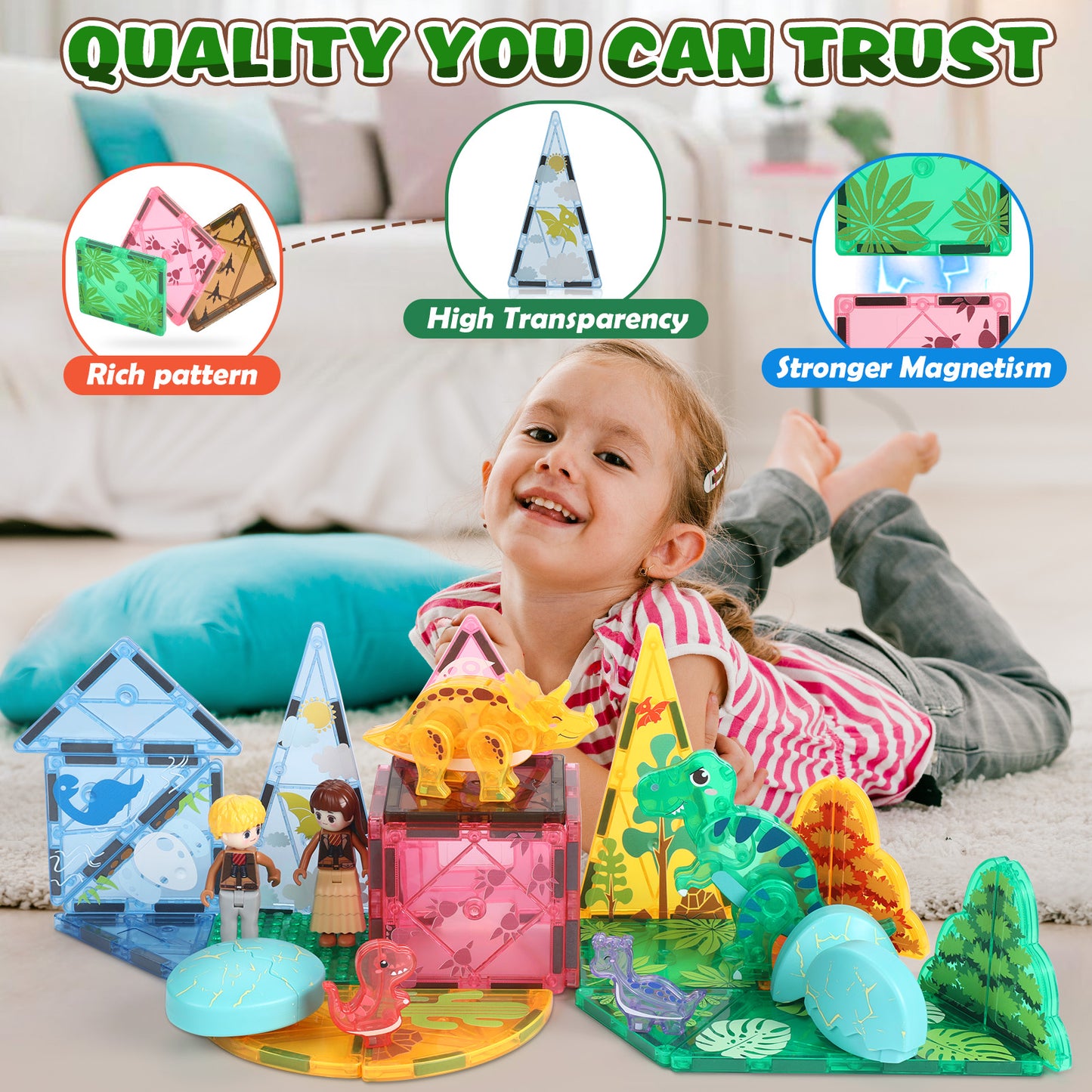 Magnetic Tiles Blocks Dinosaur Toys, 3D Movable Dinos Magnetic Building Blocks for Kids 3-5 5-7 STEM Educational Outdoor Sensory Toys Gifts for Boys and Girls