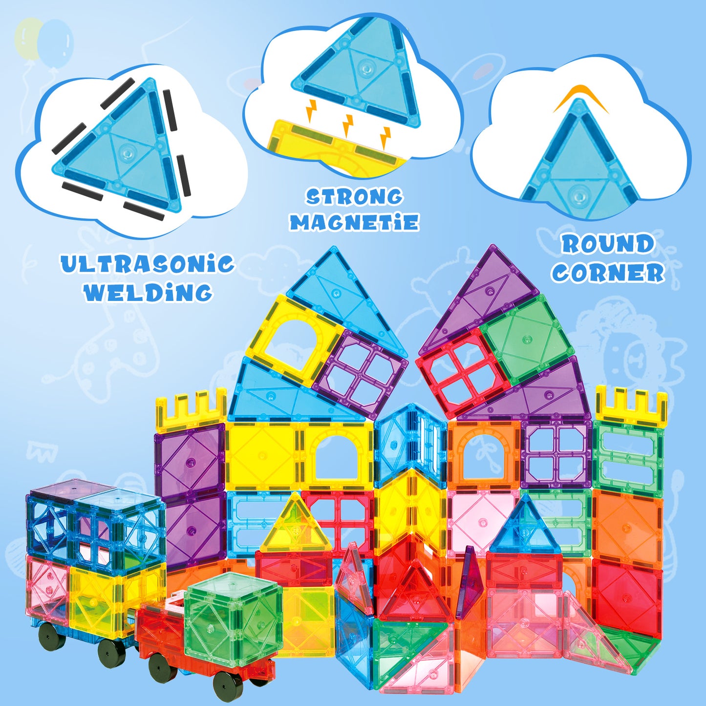 Magnetic Tiles Kids 102pcs Magnetic Blocks Building Sets 3D Magnet Tile Building Construction Educational STEM Toys, Gifts for Toddlers Boys Girls 3 4 5 6 7 8 9 10 + Year Old