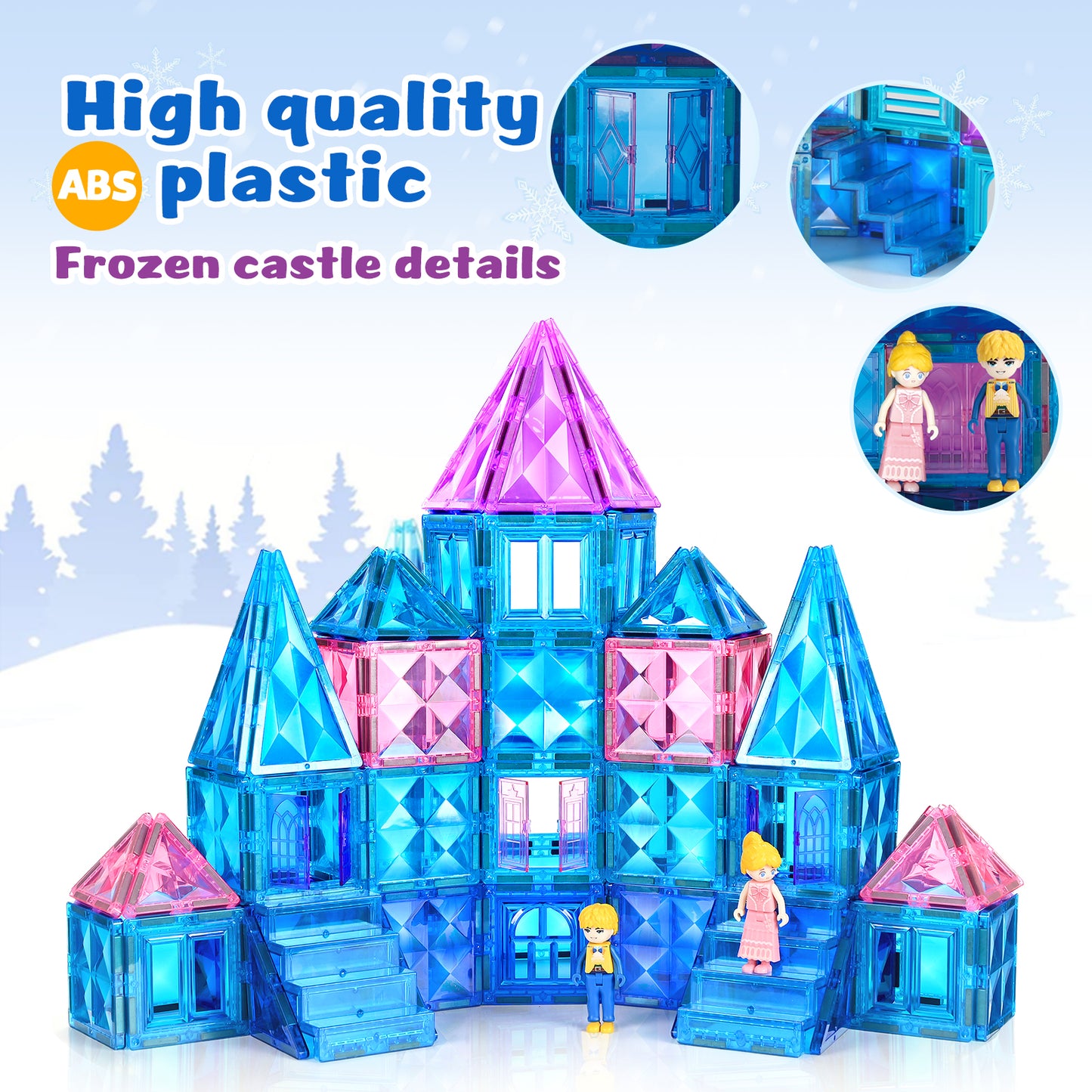 FunMagic Ice Castle Magnetic Tiles, 3D Sparkling Building Blocks, STEM Educational Toys for Kids Boys and Girls, Creative Construction Set for 3-8 Years Old