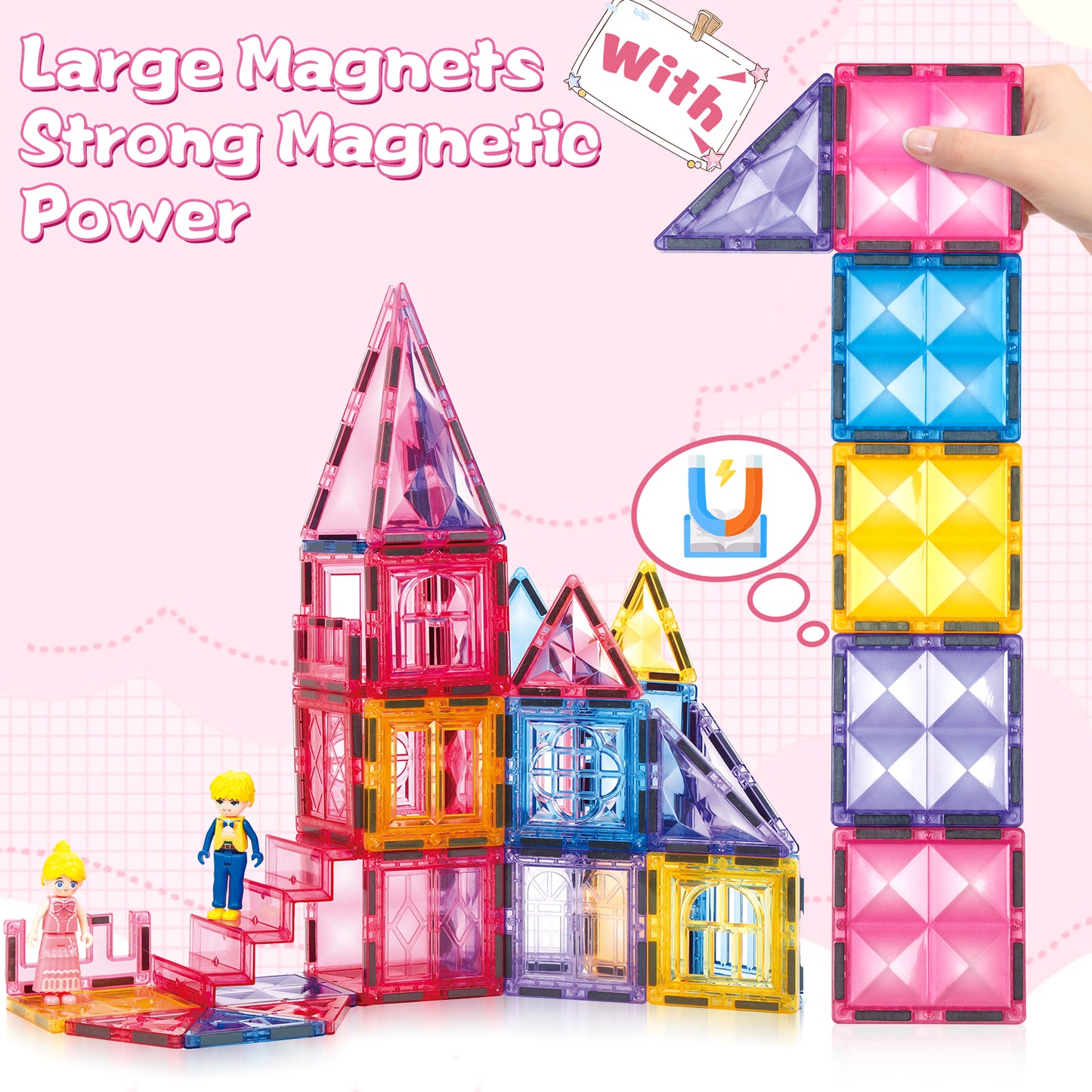 Diamond Magnetic Tiles with Dolls Building Toys, STEM Kids Toys Magnetic Blocks Christmas Birthday Gifts Ideas for 3+ Year Old Girls & Boys