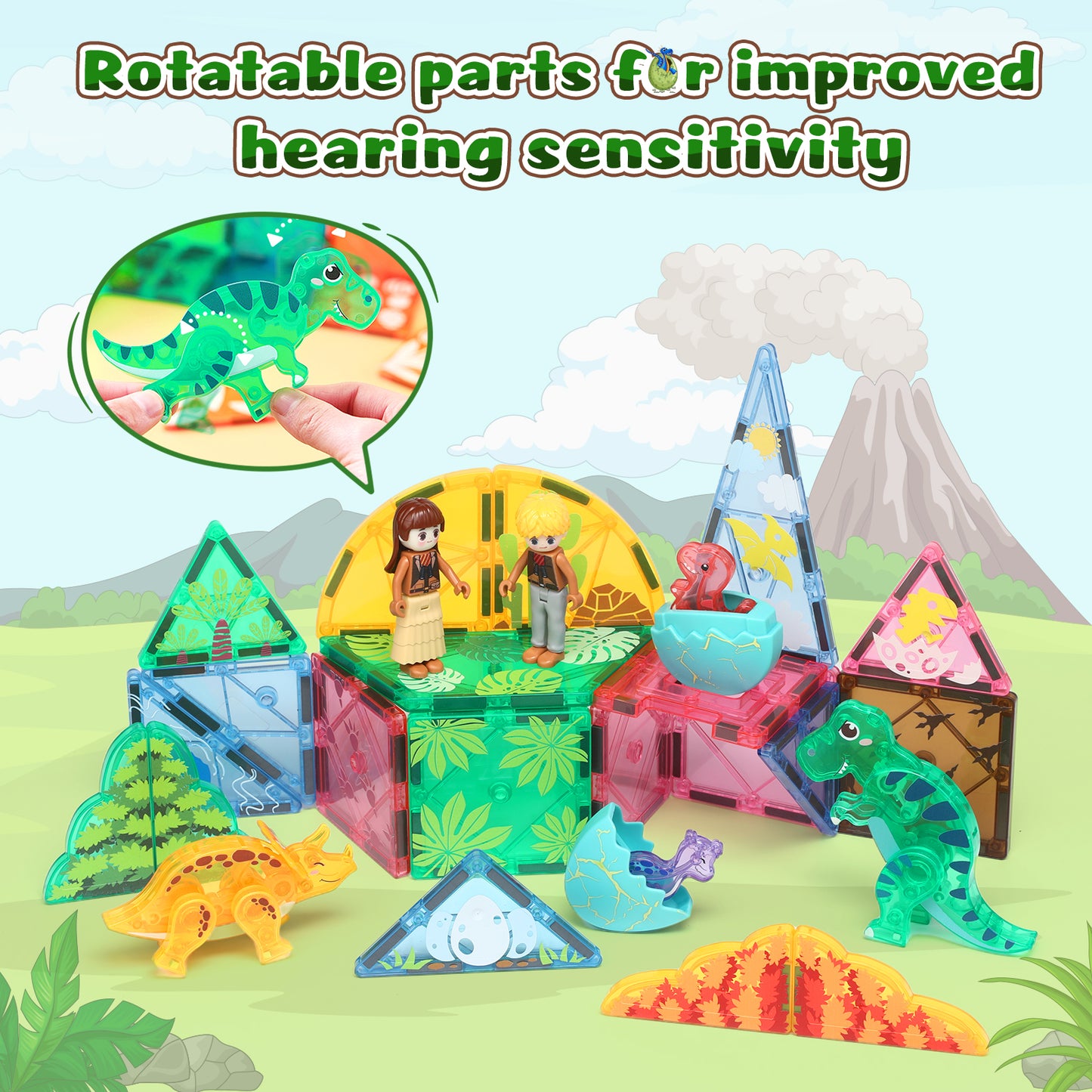 Magnetic Tiles Blocks Dinosaur Toys, 3D Movable Dinos Magnetic Building Blocks for Kids 3-5 5-7 STEM Educational Outdoor Sensory Toys Gifts for Boys and Girls
