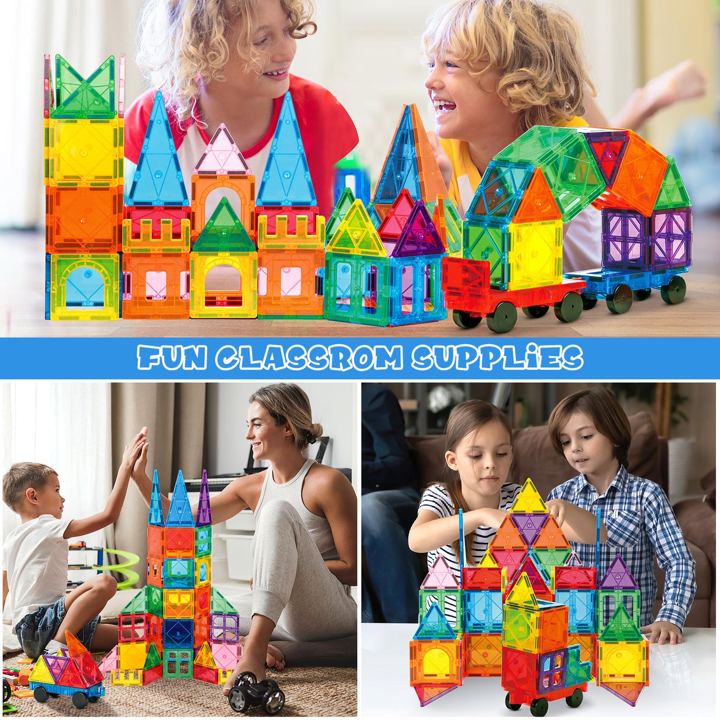 Magnetic Tiles Kids 102pcs Magnetic Blocks Building Sets 3D Magnet Tile Building Construction Educational STEM Toys, Gifts for Toddlers Boys Girls 3 4 5 6 7 8 9 10 + Year Old