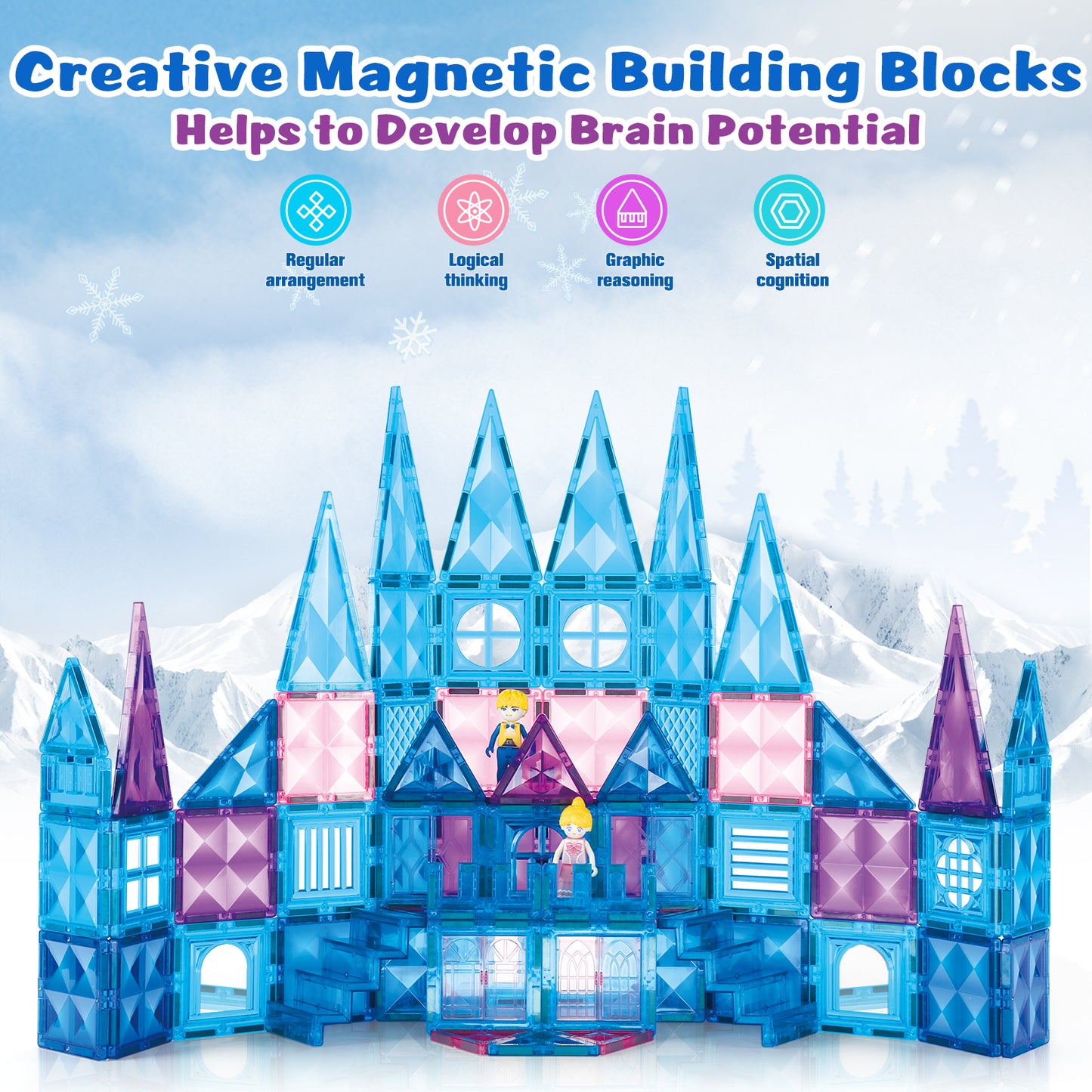 FunMagic Ice Castle Magnetic Tiles, 3D Sparkling Building Blocks, STEM Educational Toys for Kids Boys and Girls, Creative Construction Set for 3-8 Years Old
