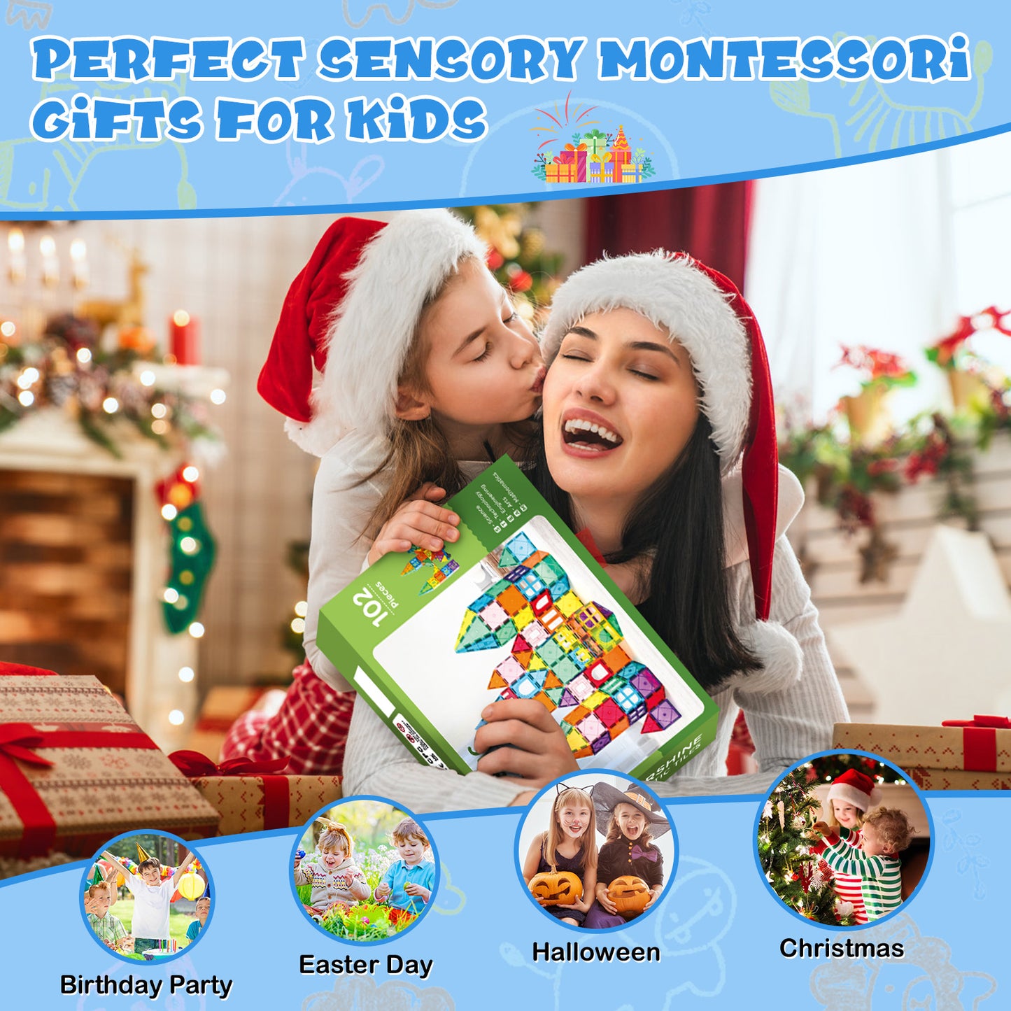 Magnetic Tiles Kids 102pcs Magnetic Blocks Building Sets 3D Magnet Tile Building Construction Educational STEM Toys, Gifts for Toddlers Boys Girls 3 4 5 6 7 8 9 10 + Year Old