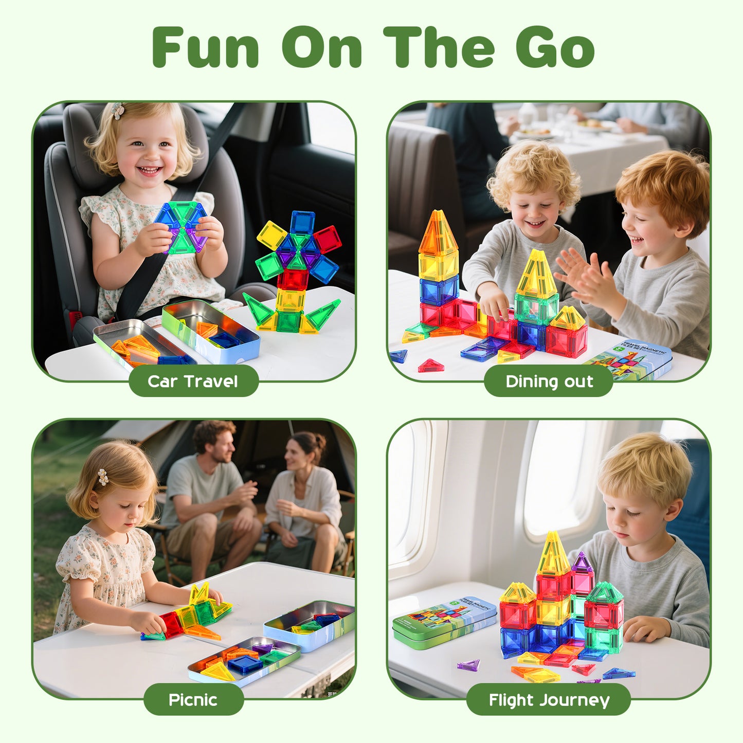 FunMagic Mini Magnetic Tiles, 32PCS Travel Magnetic Blocks with Case, STEM Educational Building Set Construction Toys for Kids Ages 3+, Portable Building Toys for Boys & Girls