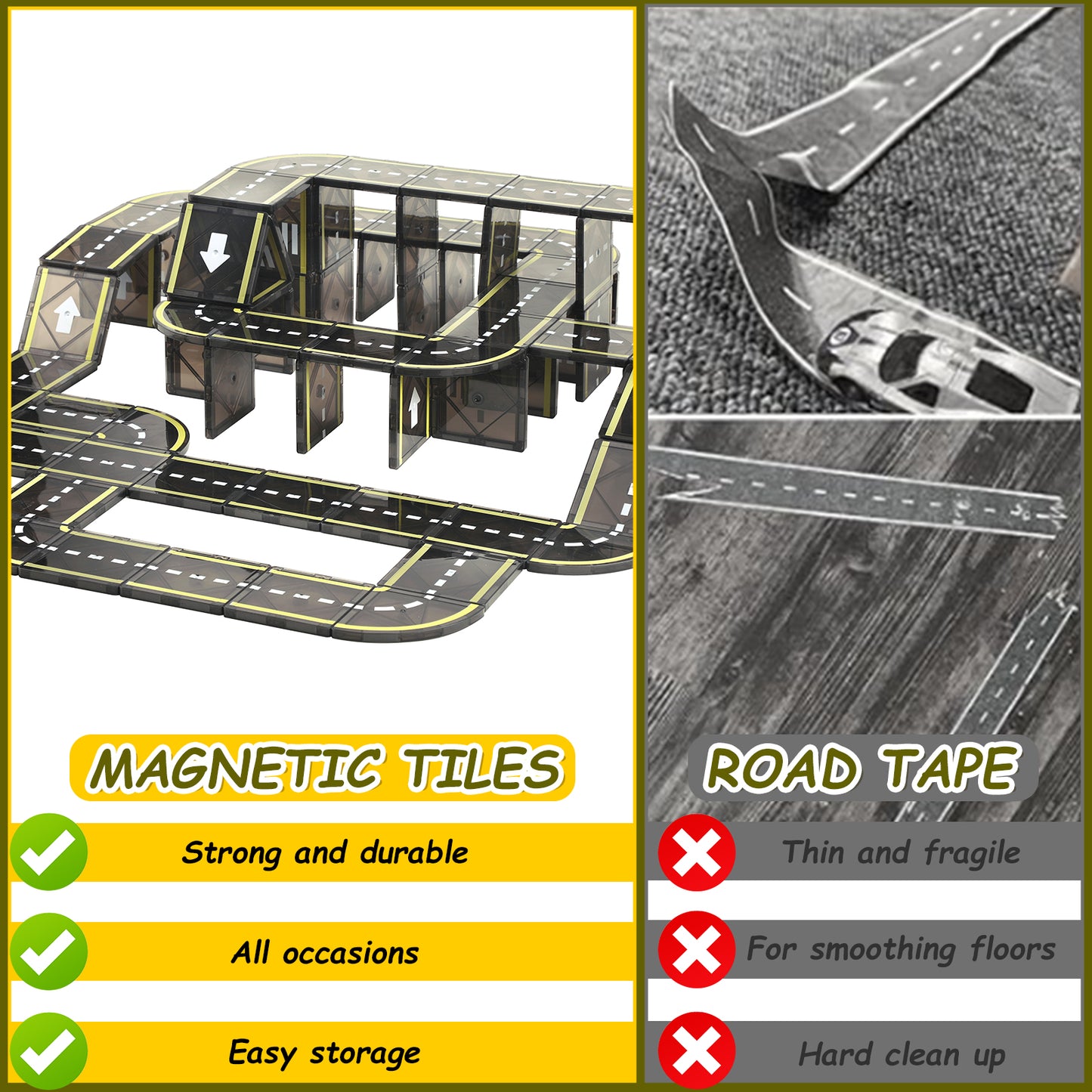 FunMagic Magnetic Tiles Road Set, Stem Magnet Building Blocks Montessori Educational Toy Gifts for 3+ Year Old Boys & Girls