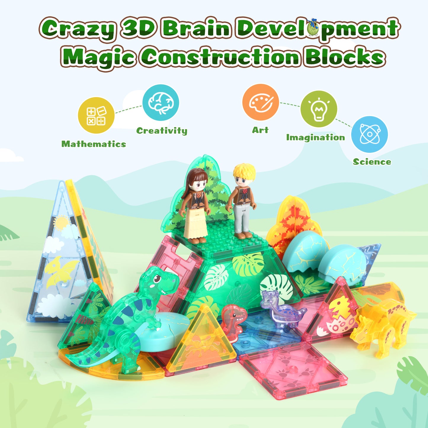 Magnetic Tiles Blocks Dinosaur Toys, 3D Movable Dinos Magnetic Building Blocks for Kids 3-5 5-7 STEM Educational Outdoor Sensory Toys Gifts for Boys and Girls