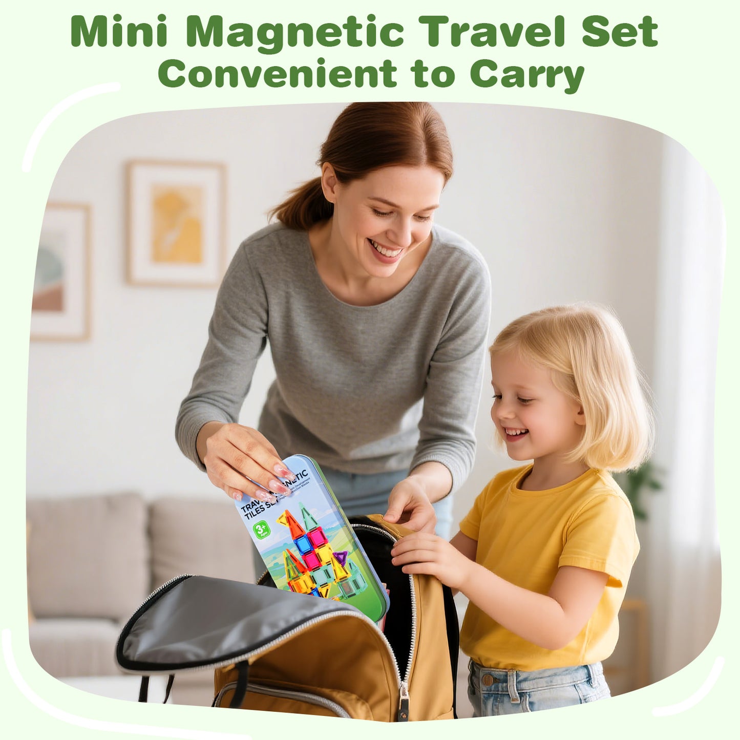FunMagic Mini Magnetic Tiles, 32PCS Travel Magnetic Blocks with Case, STEM Educational Building Set Construction Toys for Kids Ages 3+, Portable Building Toys for Boys & Girls