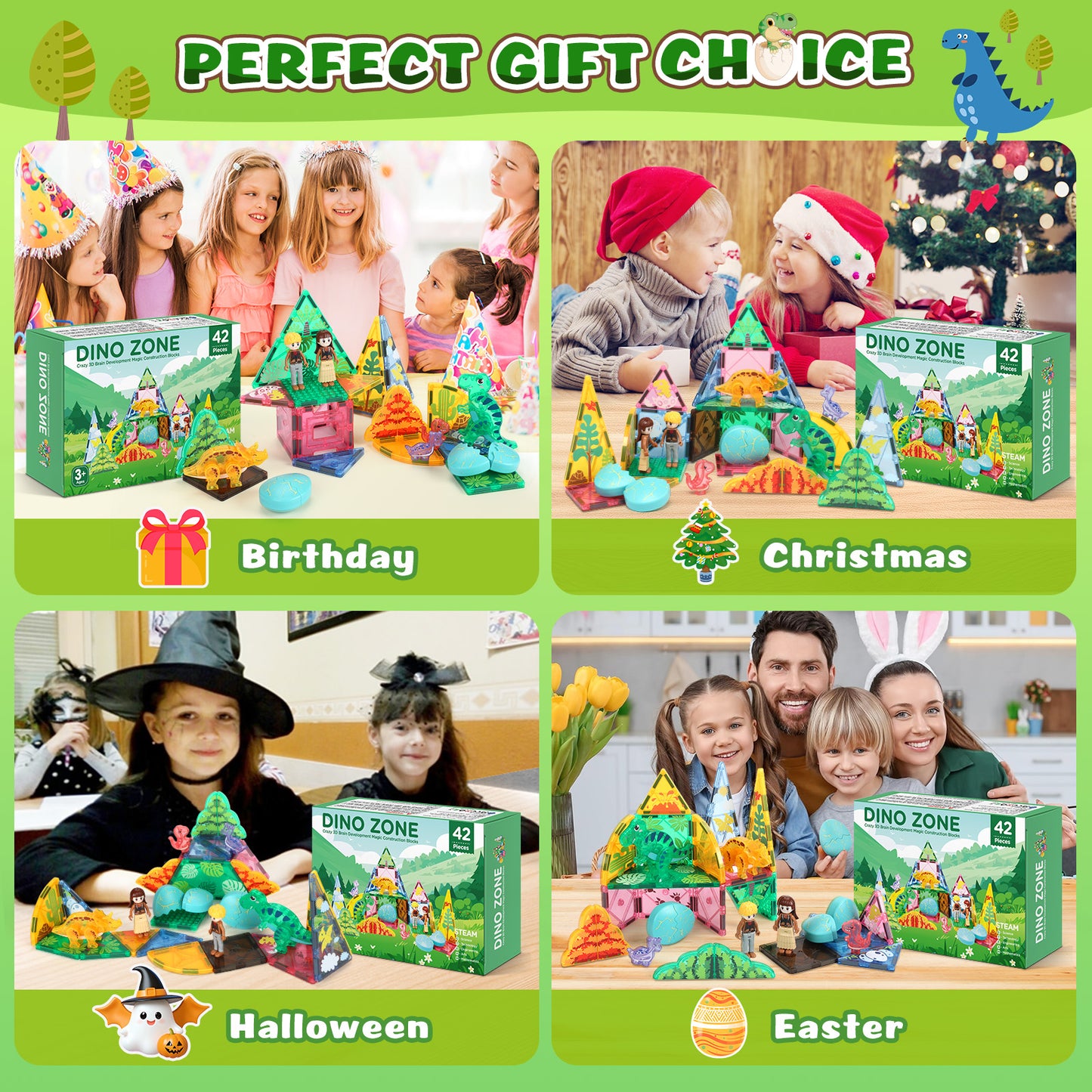 Magnetic Tiles Blocks Dinosaur Toys, 3D Movable Dinos Magnetic Building Blocks for Kids 3-5 5-7 STEM Educational Outdoor Sensory Toys Gifts for Boys and Girls