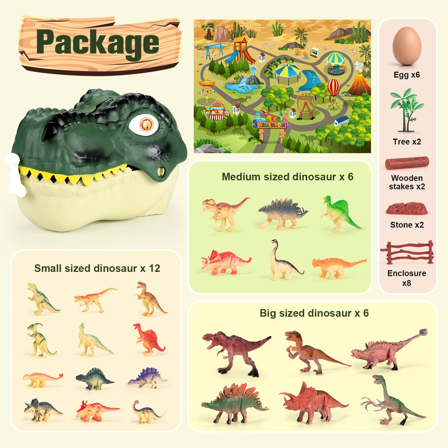 FunMagic Dinosaur Toys with Play Mat, 46PCS Realistic Jurassic Dinosaurs Figures with Eggs&Trees&Fence,Dino World Playset, Gift for Toddler Boys & Girls
